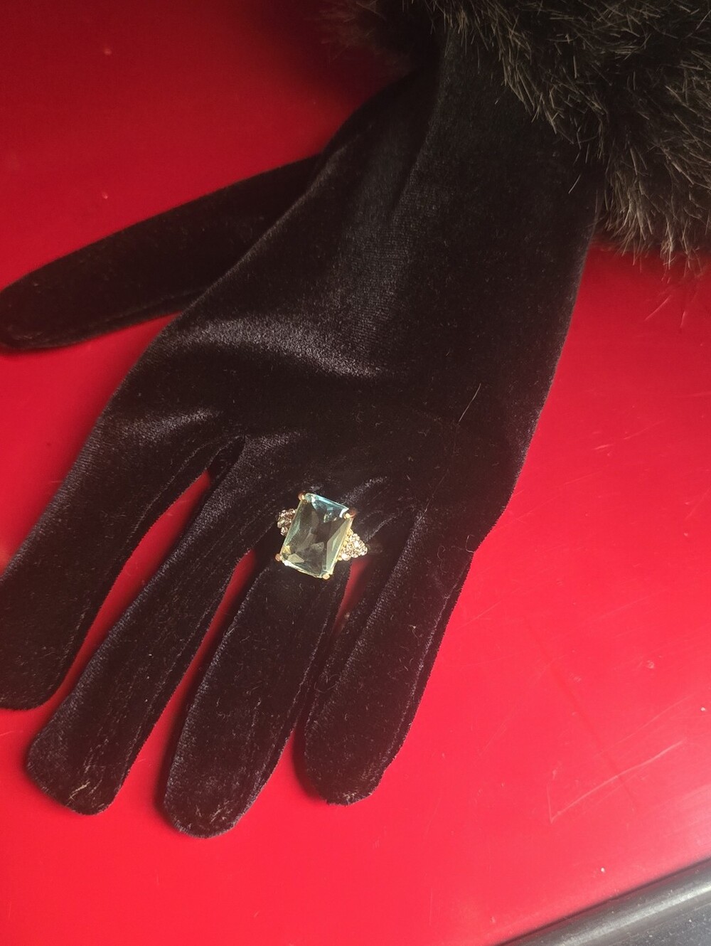 Elegant Large Emerald-Cut Sky Blue Synthetic Aquamarine Side Rhinestones Sz 8